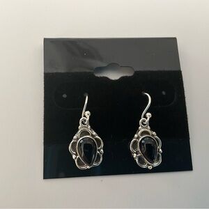 Silver Dangle Drop Black Teardrop Shaped Embellishments 925 Marked